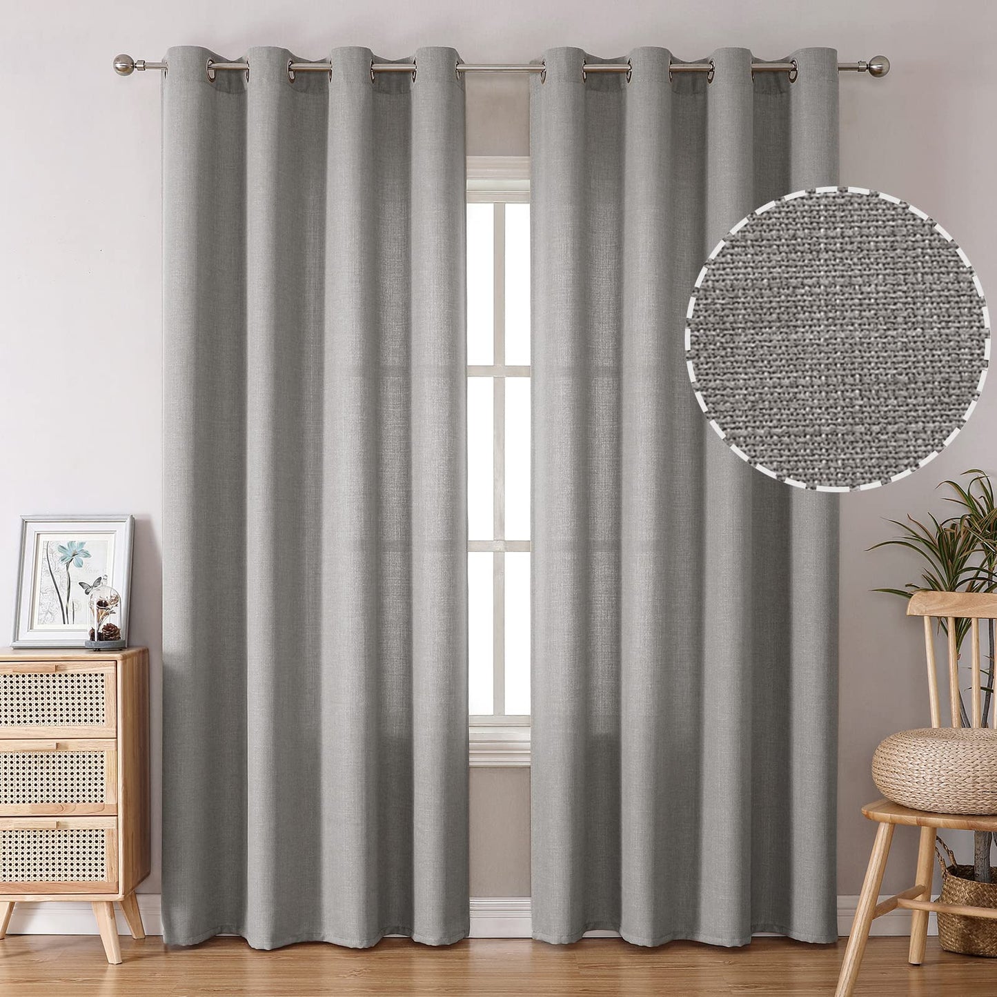 INtex CURTAINS Natural Linen Curtains -Semi Transparent Sheer -Soft And Durable Fabric -For Living Rooms And Bedroom Steel Grommets -Two Pieces