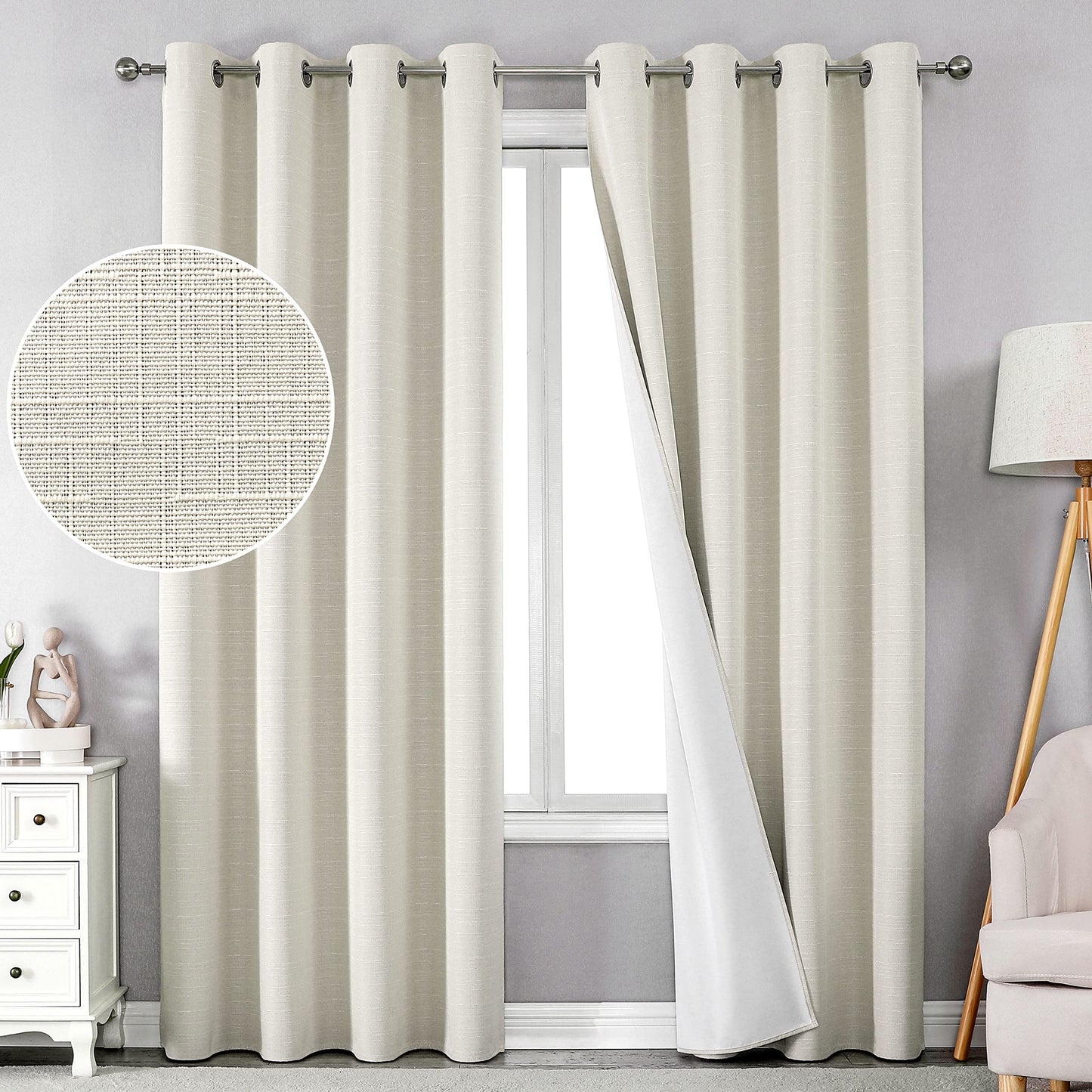 INtex Curtains Linen 100% Blackout Curtains for Bedroom Living Room Thermal Insulated Fabric -Room Darkening -Steel Grommet Window Curtains -1 Piece