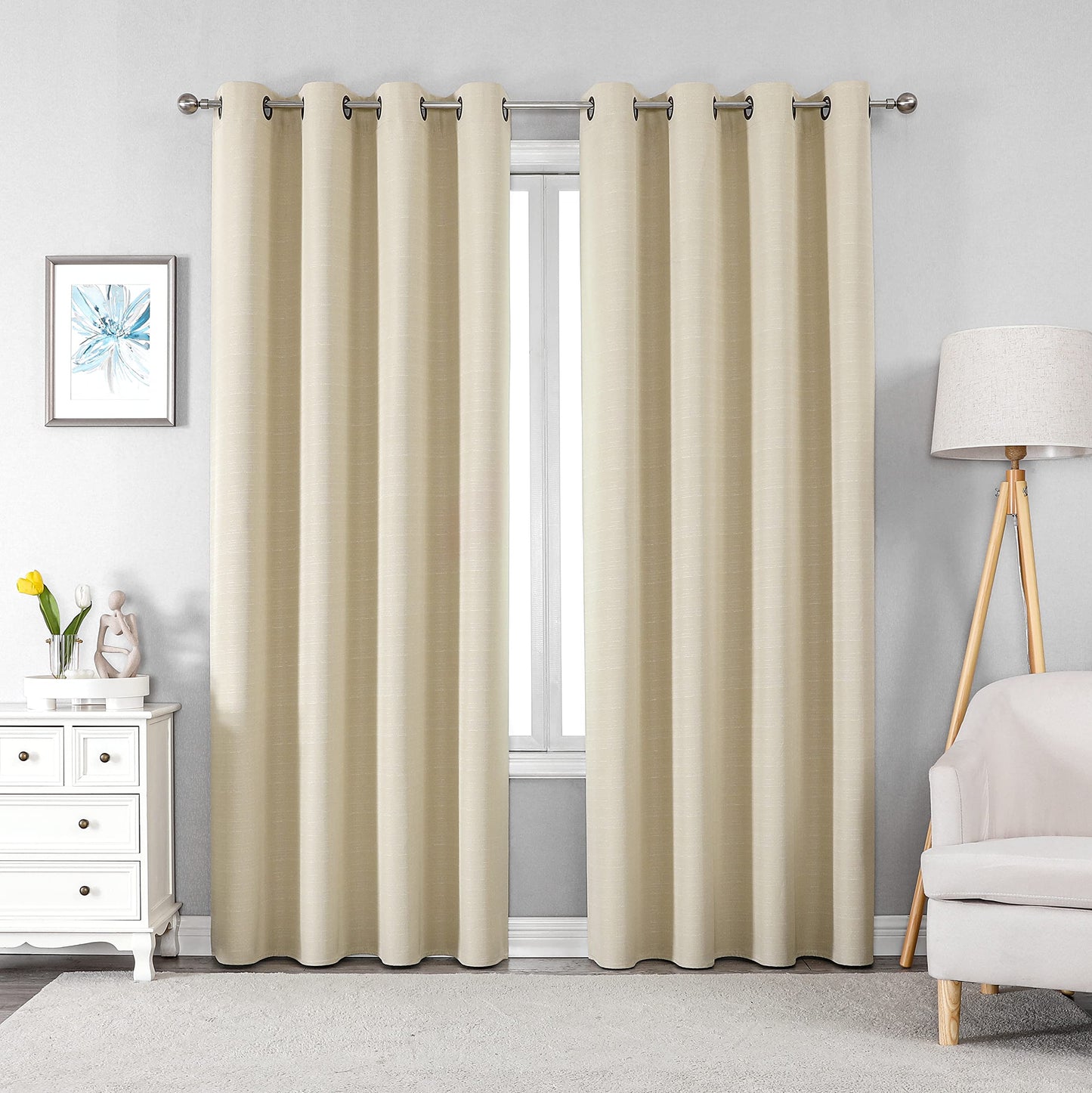 INtex Curtains Linen 100% Blackout Curtains for Bedroom Living Room Thermal Insulated Fabric -Room Darkening -Steel Grommet Window Curtains -1 Piece